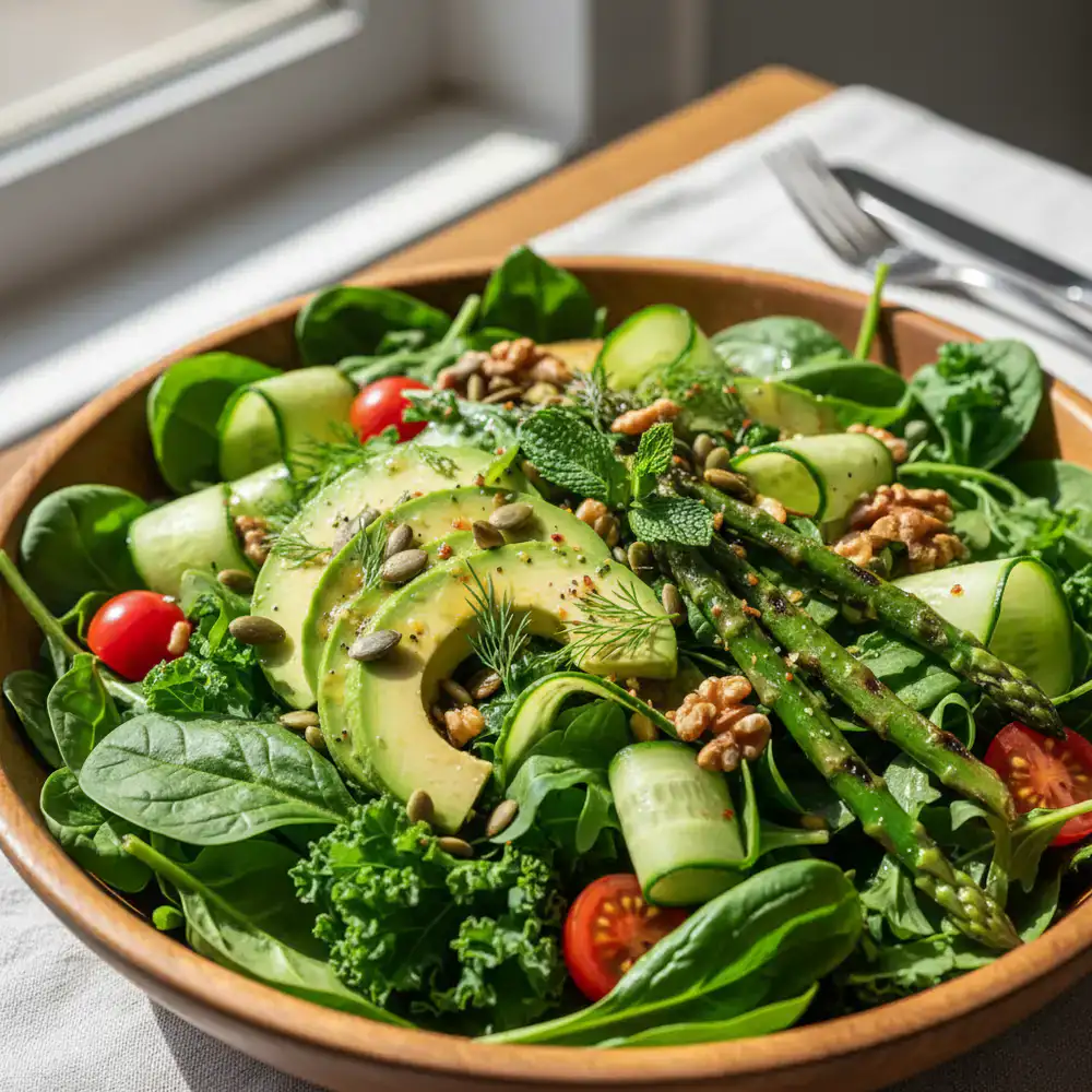 Healthy green salad with avocado