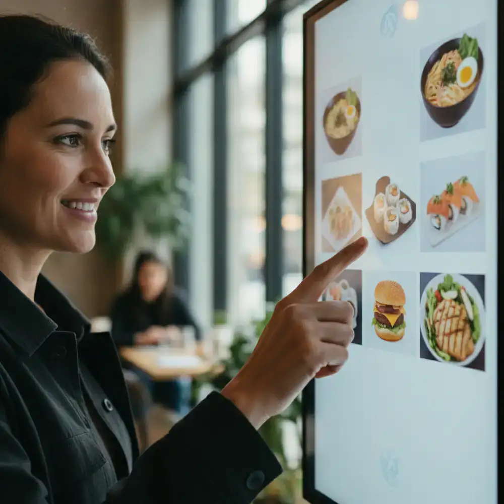 Person browsing food options on a screen