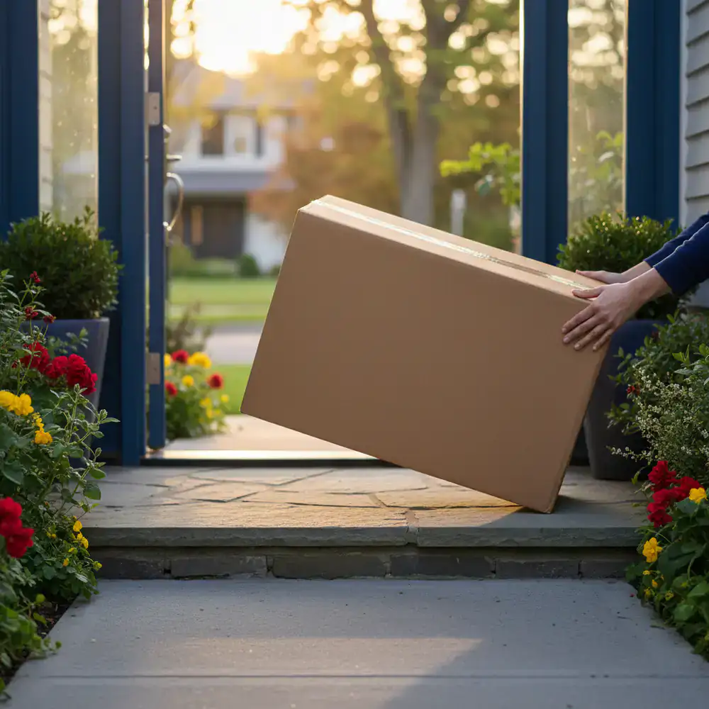 Delivery package arriving at a door